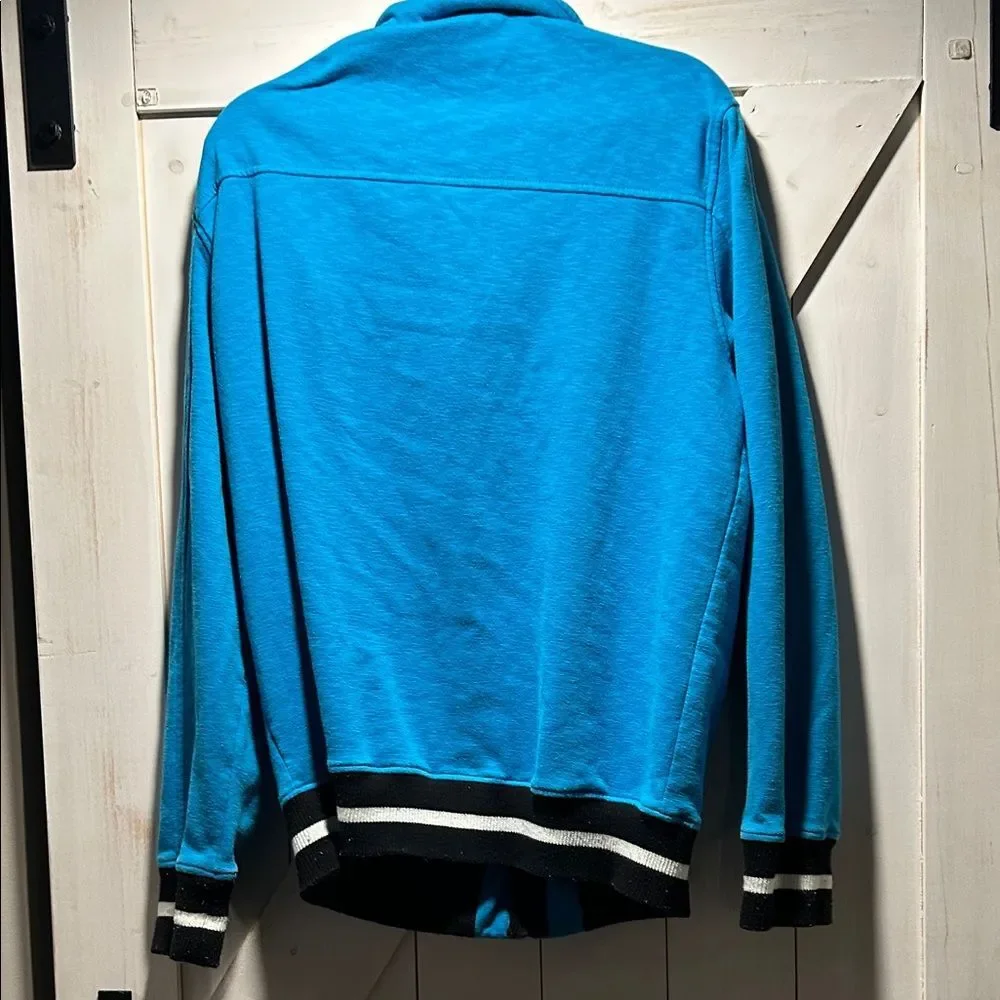 Sean John Bright Blue Varsity Zip-Up Bomber Jacket with Black & White Trim